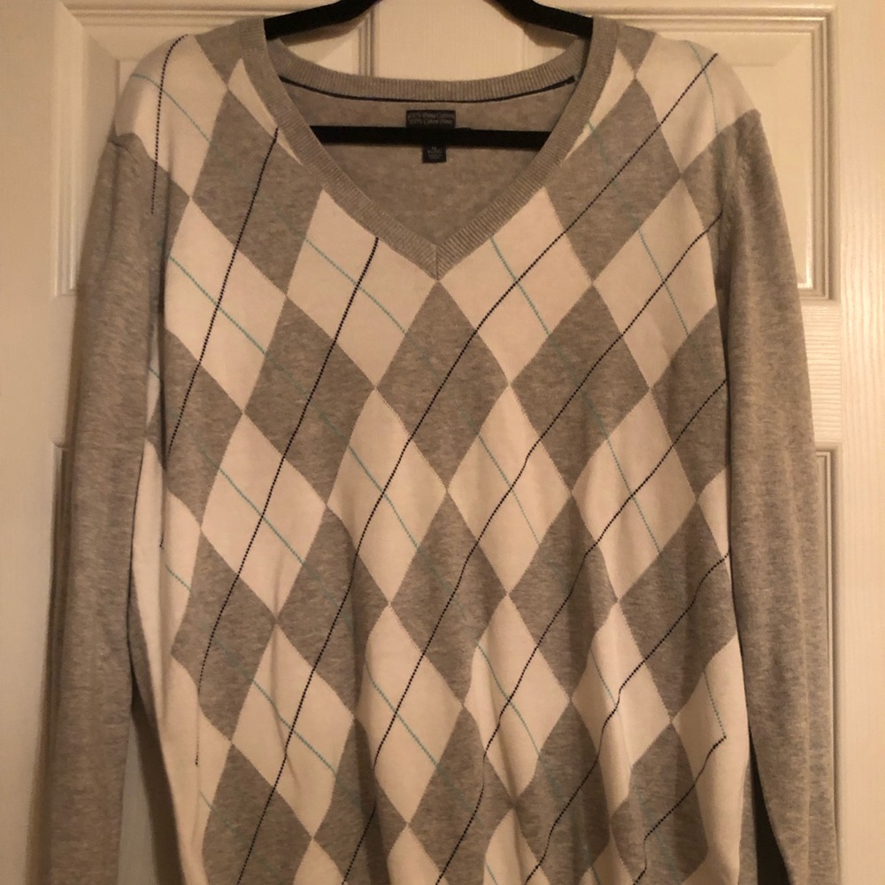 Tommy Hilfiger Grey and White Argyle Patterned Sweater, size XL, good condition